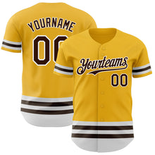 Load image into Gallery viewer, Custom Gold Brown-White Line Authentic Baseball Jersey
