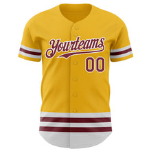 Load image into Gallery viewer, Custom Gold Burgundy-White Line Authentic Baseball Jersey
