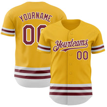 Load image into Gallery viewer, Custom Gold Burgundy-White Line Authentic Baseball Jersey
