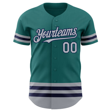 Custom Teal Gray-Navy Line Authentic Baseball Jersey