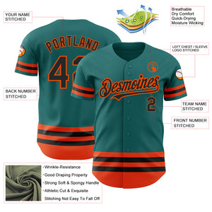 Custom Teal Black-Orange Line Authentic Baseball Jersey