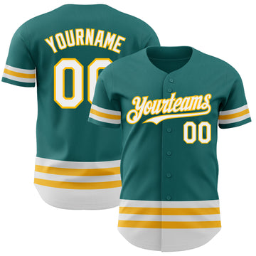 Custom Teal White-Gold Line Authentic Baseball Jersey