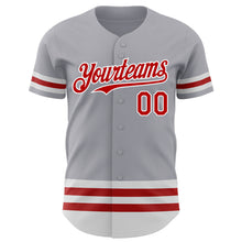 Load image into Gallery viewer, Custom Gray Red-White Line Authentic Baseball Jersey
