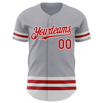Custom Gray Red-White Line Authentic Baseball Jersey