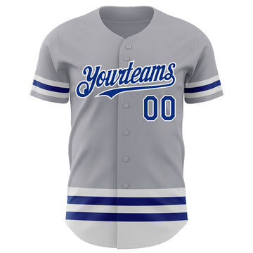 Custom Gray Royal-White Line Authentic Baseball Jersey