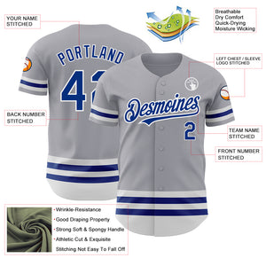 Custom Gray Royal-White Line Authentic Baseball Jersey