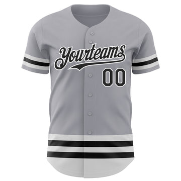 Custom Gray Black-White Line Authentic Baseball Jersey