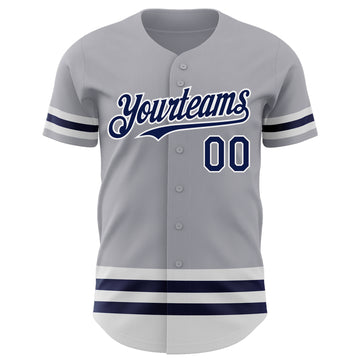 Custom Gray Navy-White Line Authentic Baseball Jersey