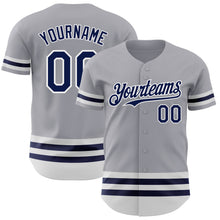 Load image into Gallery viewer, Custom Gray Navy-White Line Authentic Baseball Jersey

