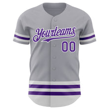 Load image into Gallery viewer, Custom Gray Purple-White Line Authentic Baseball Jersey
