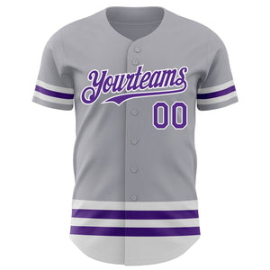 Custom Gray Purple-White Line Authentic Baseball Jersey