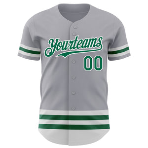 Custom Gray Kelly Green-White Line Authentic Baseball Jersey