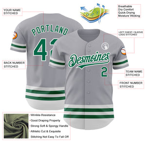 Custom Gray Kelly Green-White Line Authentic Baseball Jersey