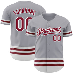 Custom Gray Crimson-White Line Authentic Baseball Jersey