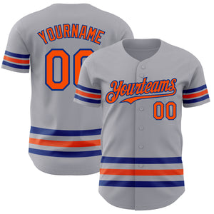 Custom Gray Orange-Royal Line Authentic Baseball Jersey