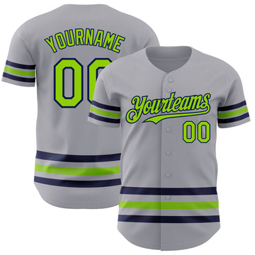 Custom Gray Neon Green-Navy Line Authentic Baseball Jersey