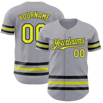 Custom Gray Neon Yellow-Black Line Authentic Baseball Jersey