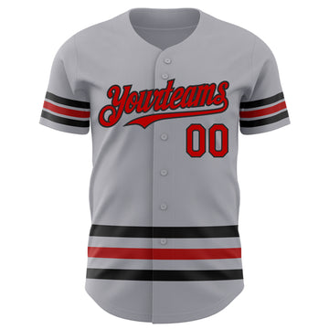 Custom Gray Red-Black Line Authentic Baseball Jersey