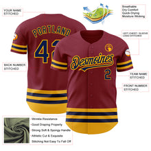 Load image into Gallery viewer, Custom Crimson Navy-Gold Line Authentic Baseball Jersey
