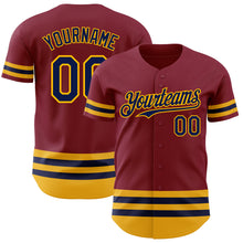 Load image into Gallery viewer, Custom Crimson Navy-Gold Line Authentic Baseball Jersey
