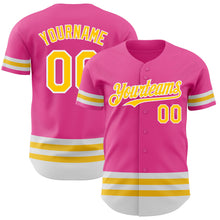 Load image into Gallery viewer, Custom Pink Yellow-White Line Authentic Baseball Jersey

