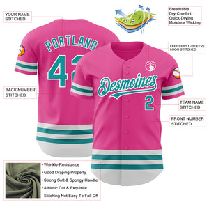 Custom Pink Teal-White Line Authentic Baseball Jersey