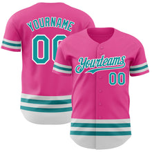 Load image into Gallery viewer, Custom Pink Teal-White Line Authentic Baseball Jersey
