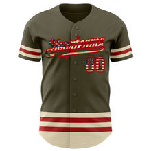 Load image into Gallery viewer, Custom Olive Vintage USA Flag Red-Cream Line Authentic Salute To Service Baseball Jersey
