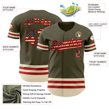 Load image into Gallery viewer, Custom Olive Vintage USA Flag Red-Cream Line Authentic Salute To Service Baseball Jersey
