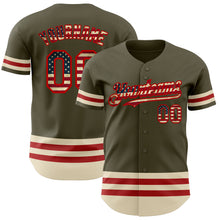 Load image into Gallery viewer, Custom Olive Vintage USA Flag Red-Cream Line Authentic Salute To Service Baseball Jersey
