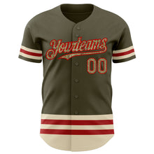 Load image into Gallery viewer, Custom Olive Camo Red-Cream Line Authentic Salute To Service Baseball Jersey
