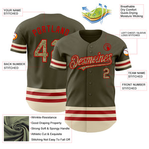 Custom Olive Camo Red-Cream Line Authentic Salute To Service Baseball Jersey