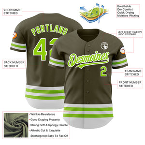 Custom Olive Neon Green-White Line Authentic Salute To Service Baseball Jersey