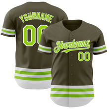 Load image into Gallery viewer, Custom Olive Neon Green-White Line Authentic Salute To Service Baseball Jersey
