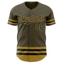 Load image into Gallery viewer, Custom Olive Black-Old Gold Line Authentic Salute To Service Baseball Jersey
