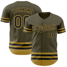 Load image into Gallery viewer, Custom Olive Black-Old Gold Line Authentic Salute To Service Baseball Jersey
