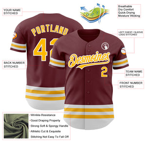 Custom Burgundy Gold-White Line Authentic Baseball Jersey