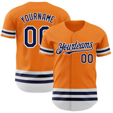 Load image into Gallery viewer, Custom Bay Orange Navy-White Line Authentic Baseball Jersey
