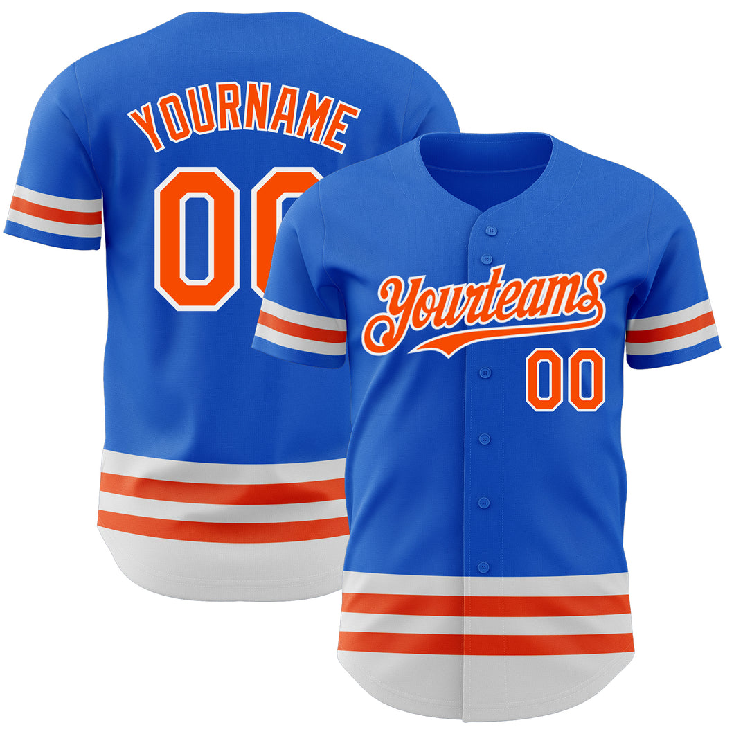 Custom Thunder Blue Orange-White Line Authentic Baseball Jersey