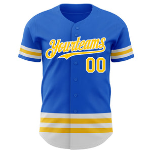 Custom Thunder Blue Yellow-White Line Authentic Baseball Jersey