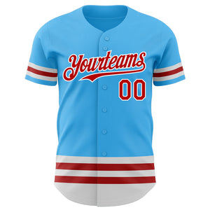 Custom Sky Blue Red-White Line Authentic Baseball Jersey