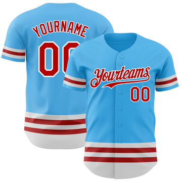 Custom Sky Blue Red-White Line Authentic Baseball Jersey