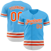 Load image into Gallery viewer, Custom Sky Blue Orange-White Line Authentic Baseball Jersey
