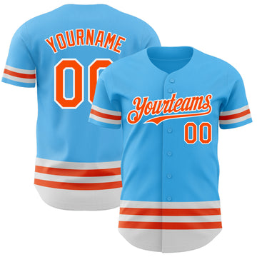 Custom Sky Blue Orange-White Line Authentic Baseball Jersey