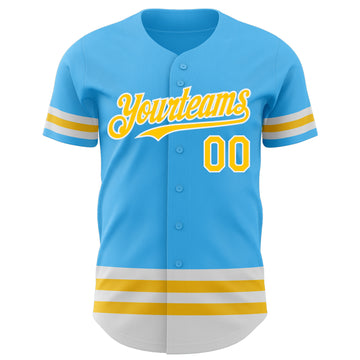 Custom Sky Blue Yellow-White Line Authentic Baseball Jersey