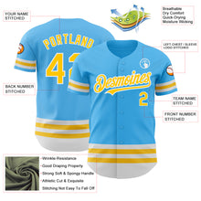 Load image into Gallery viewer, Custom Sky Blue Yellow-White Line Authentic Baseball Jersey
