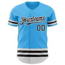 Load image into Gallery viewer, Custom Sky Blue Black-White Line Authentic Baseball Jersey
