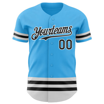 Custom Sky Blue Black-White Line Authentic Baseball Jersey