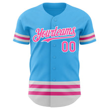 Load image into Gallery viewer, Custom Sky Blue Pink-White Line Authentic Baseball Jersey
