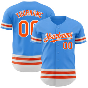 Custom Electric Blue Orange-White Line Authentic Baseball Jersey